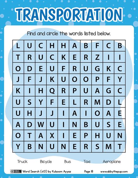 Transportation Word Search Puzzle Free Printable Puzzle Games