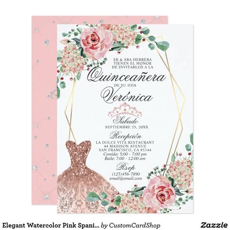 Elegant Watercolor Pink Spanish Quinceañera Quince Invitation | Zazzle