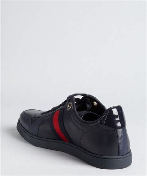 Gucci Navy Leather Web Striped Sneakers In Blue For Men Navy Lyst