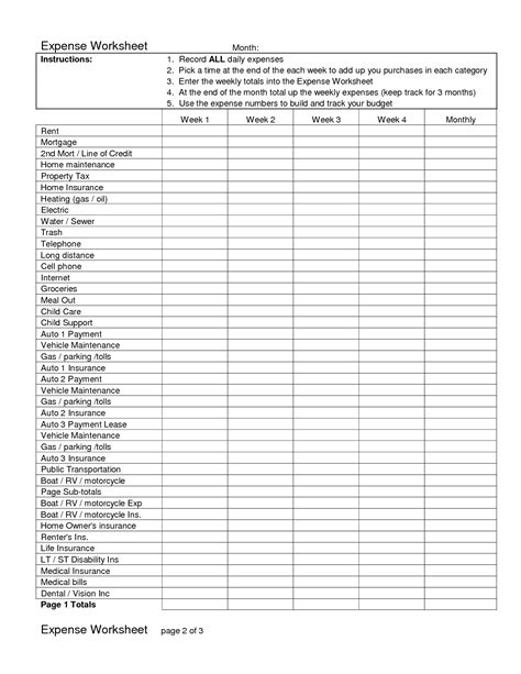 images   income  expense worksheet blank monthly