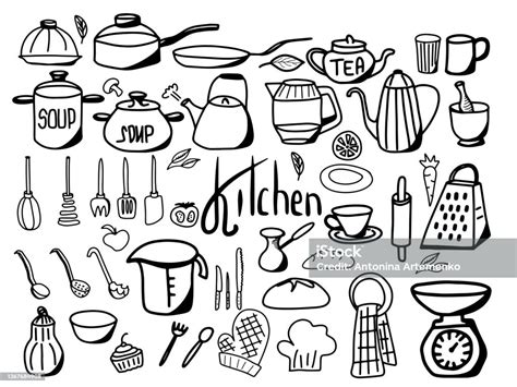 Kitchen Utensil Doodle Set Stock Illustration Download Image Now