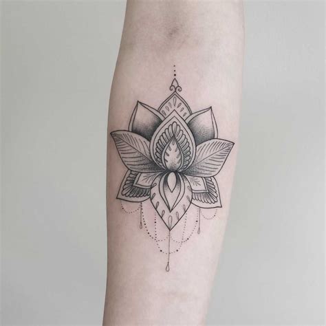 Dot Work Lotus Tattoo By Zszywka Black