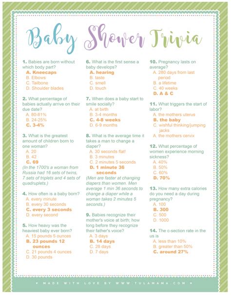 Baby Trivia The Cutest Free Printable Shower Game Baby Shower