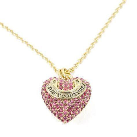 Juicy Couture Signature Pink Gold Pave Heart Banner Pendant Necklace