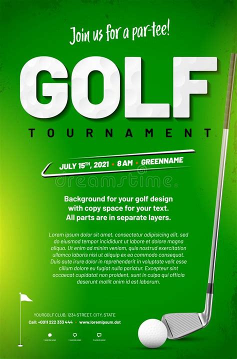 Golf Tournament Poster Template With Ball And Golf Club Stock Vector
