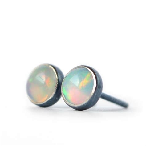 Ethiopian Opal Stud Earrings Genuine Fire Opal Earrings Etsy Opal