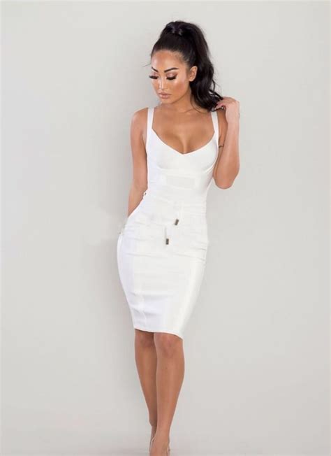 Buy Top Quality Women Sexy V Neck White Bandage Dress 2017 Knitted Bodycon