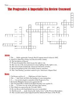 Progressive Era and Imperialism Crossword Puzzle by Students of History
