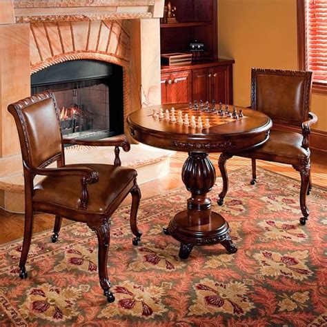 Windsor Game Table And Leather Chairs Frontgate Game Room Furniture