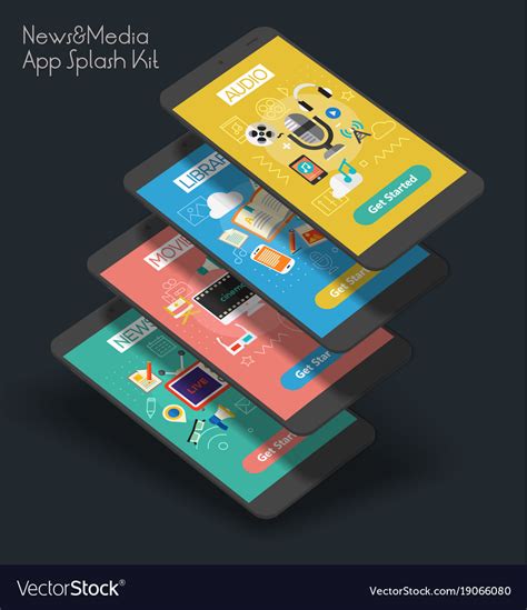 Flat Design Responsive Ui Mobile App With 3d Vector Image
