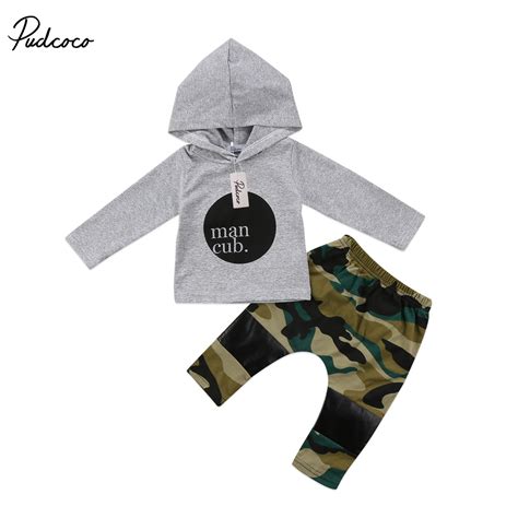 Toddler Newborn Baby Boy Long Sleeve Hooded Shirt Topscamouflage Pants