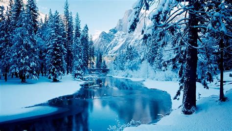 Winter In A Beautiful River Valley Forest Bridge Mountains River