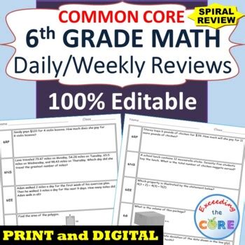 Each box contains problems from th4/4(301)brand: 6th Grade Daily or Weekly Spiral Math Review {Common Core} 100% Editable