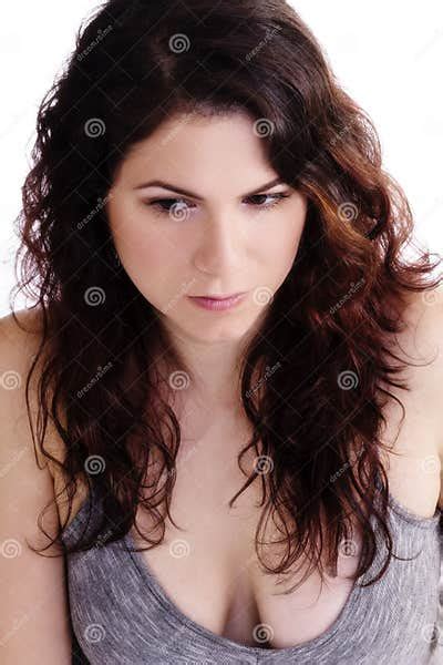 Attractive Brunette Caucasian Woman Gray Top Cleavage Stock Image Image Of Woman Attractive