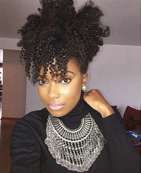 Best ponytail hairstyles for black female hair. African afro puff Clip in jet black kinky curly brazilian ...