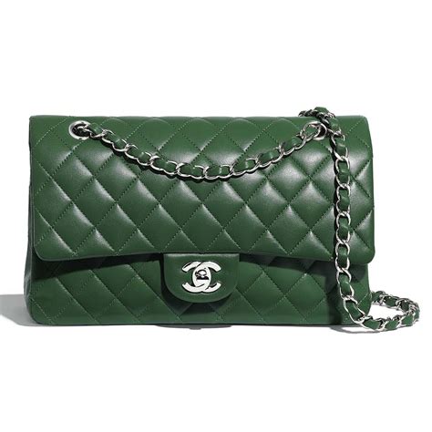 Chanel Women Classic Handbag In Lambskin Leather Green Lulux