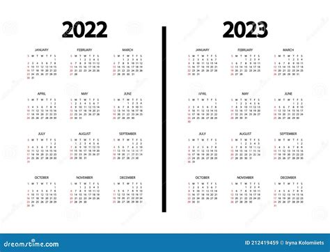 Année Civile 2022 2023 La Semaine Commence Le Dimanche Modèle De