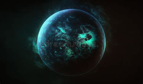 A Blue And Green Planet In The Dark Sky With Clouds Stock Illustration
