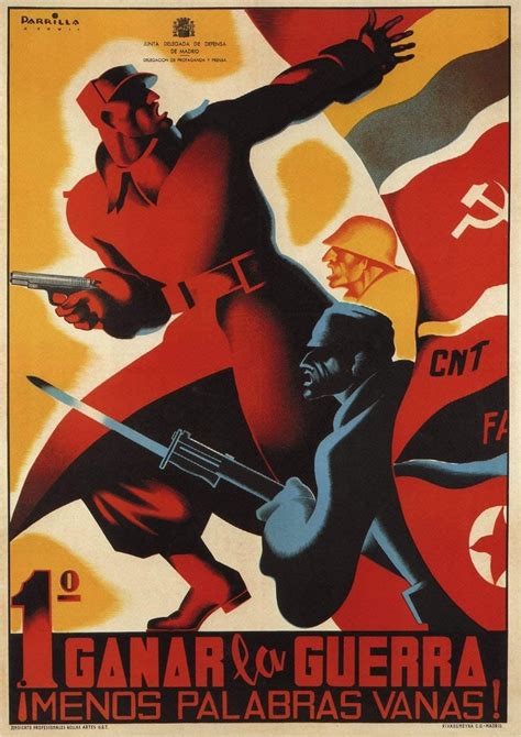 Póster Vintage De La Guerra Civil Española 1936 39 1 Granar La Guerra Menos Palabras Vanas