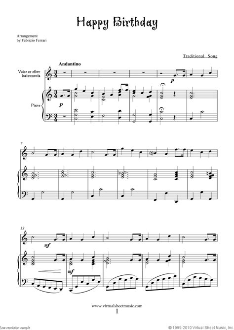 Download and Print Happy Birthday sheet music for piano, voice or other