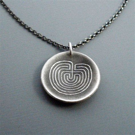 Sterling Silver Necklace Etched Labyrinth Pendant Etsy Silver