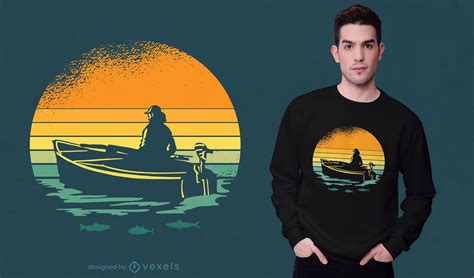 Retro Sunset Boat T Shirt Design Vector Download