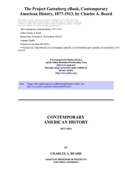 Contemporary American History 18771913 By Charles A Pdf