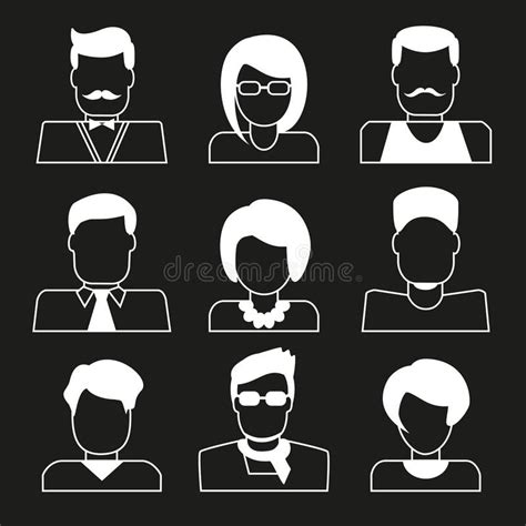 Set Of User Icons Linear Avatars Women And Men Stock Vector