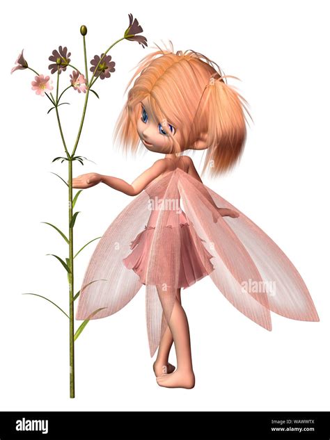 Pretty Toon Fairy With Pink Flowers Stock Photo Alamy