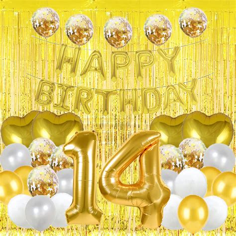 Sweet 14th Birthday Balloon 14th Birthday Decorations Happy 14th Birthday Party Supplies Gold