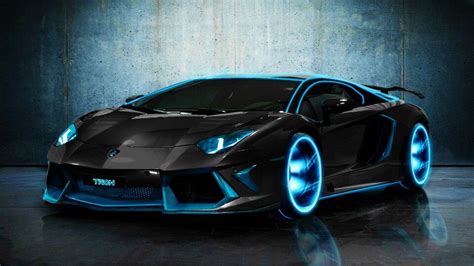 Lamborghini Aventador In Black With Blue Headlights Blue Light Up