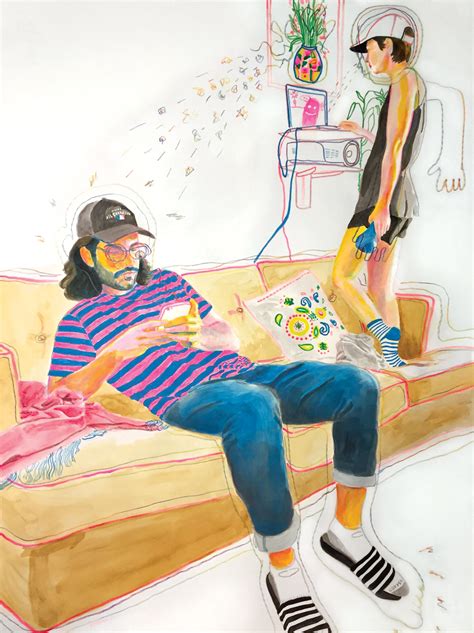 Couch Party Acrylic Ink And Colored Pencil On Paper 22 X 30 Inches