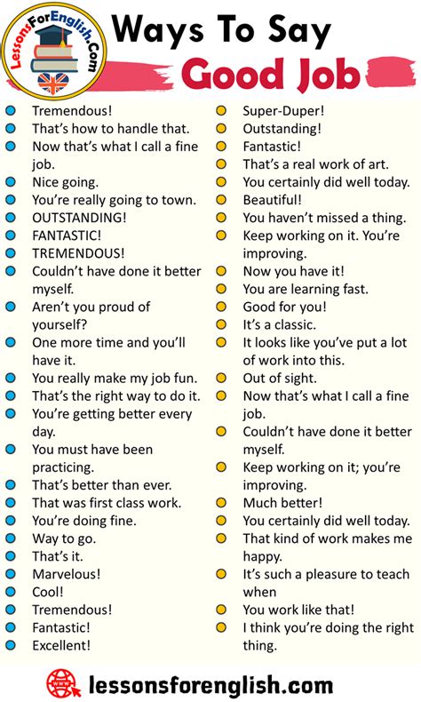 A List With The Words Ways To Say Good Job