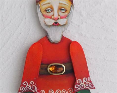 Scherer Folk Art Santa Claus Doll Ornament Wood Painting Etsy