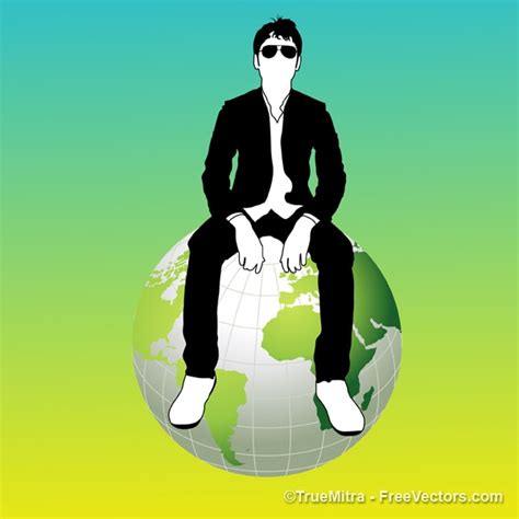Man Sitting On The Earth Globe Vector Free Download