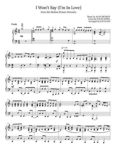 Hercules I Wont Say Im In Love Sheet Music Pauliano Sheet Music