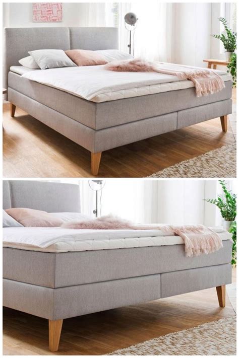 Ein amerikanisches bett erobert schweizer schlafzimmer. Boxspringbett Jaramillo in grau mit Bettfüssen aus Holz ...