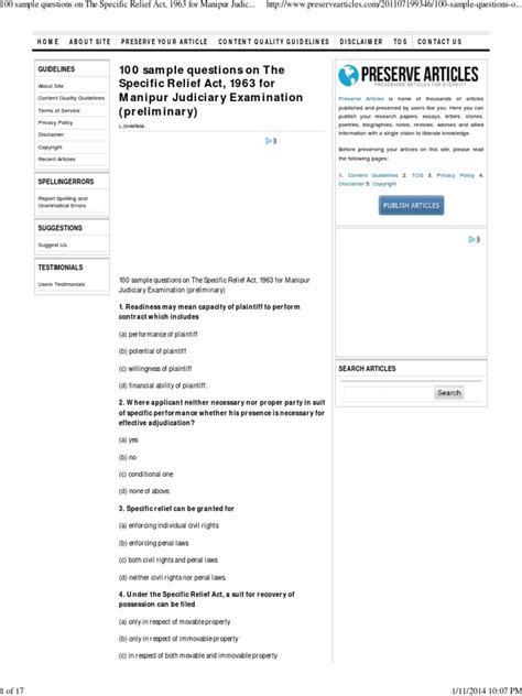 It aims fulfillment of an obligation and obtaining of the thing for which a person is s. 100 Sample Questions on the Specific Relief Act, 1963 for ...