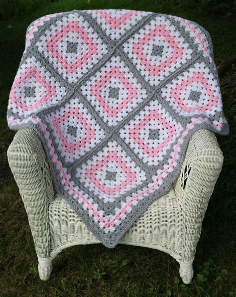 Pink And Grey Granny Square Baby Blanket Crochet Baby Blanket Baby