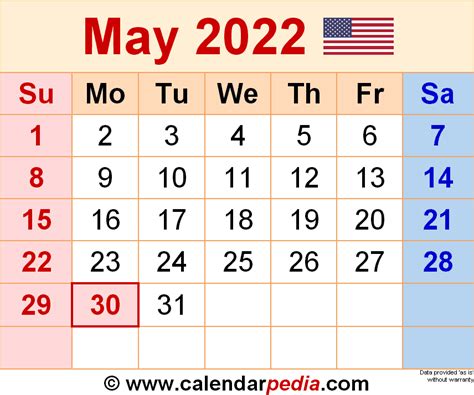 May 2022 Calendar Templates For Word Excel And Pdf