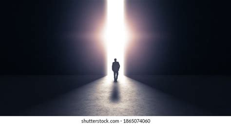Man Walking Towards Light 3d Rendering Stock Illustration 1865074060