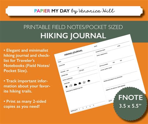 Printable Hiking Journal Sized For Field Notes And Pocket Etsy Canada
