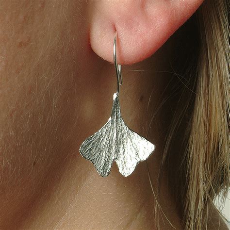 Pewter Ginkgo Leaf Drop Earrings Jewellery Ts Uk Made
