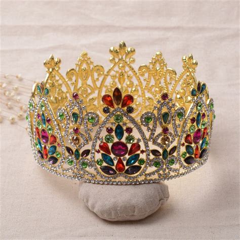 Round Baroque Wedding Bridal Tiara Crowns Girl Women Prom Diadem Large