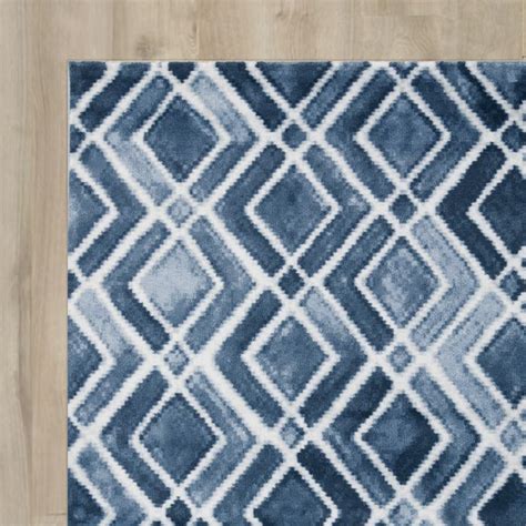 A Blue And White Rug On Top Of A Wooden Floor With An Area Rug In The