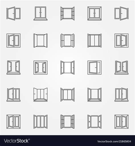 Window Outline Icons Set Open Windows Royalty Free Vector