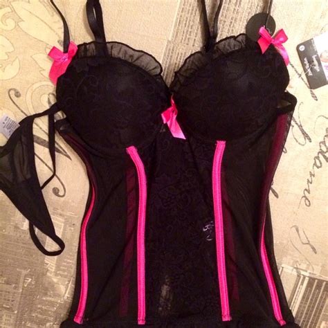 Intimates And Sleepwear Black Lace And Hot Pink Lingerie Nwt Poshmark