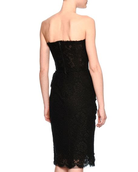 Dolce And Gabbana Strapless Lace Bustier Dress Black