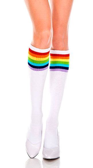 Striped Rainbow Knee Highs Rainbow Knee Highs White Socks White
