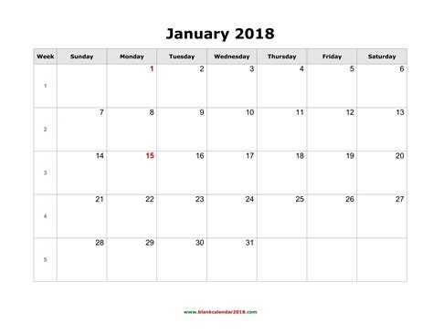 Blank Monthly Calendar 2018 Landscape
